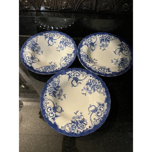 Myott Chelsea Garden Bloomingdales rimmed Bowls (3) Blue Floral - Picture 1 of 12